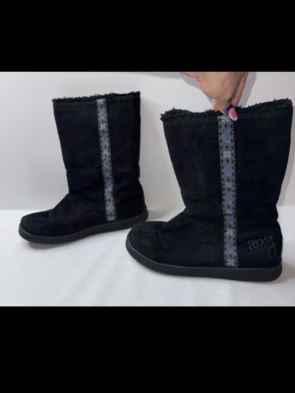 Roxy Black Suede-Look Faux Fur Lined Mid-Calf Boots